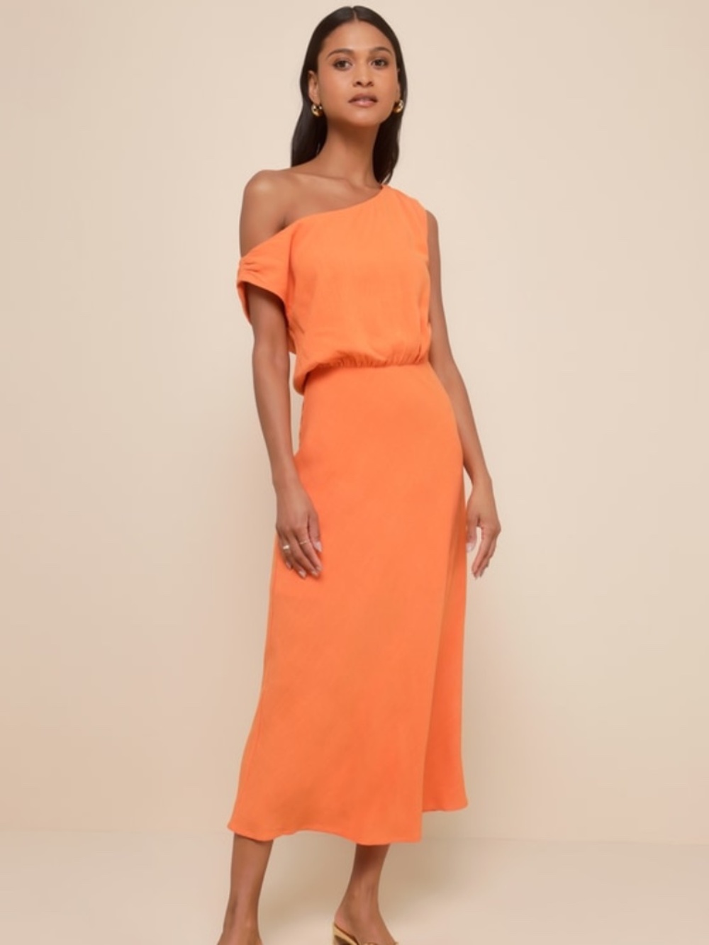 Lulus Casual Enchantment Orange Linen Off-the-shoulder Midi Dress - Size XS